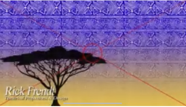 S202511-Screen-Shot-2025-11-07-at-3.42.13-PM-600x346 Projected scenic design featuring the silhouette of an acacia tree against a yellow-to-purple sunset sky, overlaid with geometric African-inspired patterns and red annotation markings from a theatrical projection design draft.